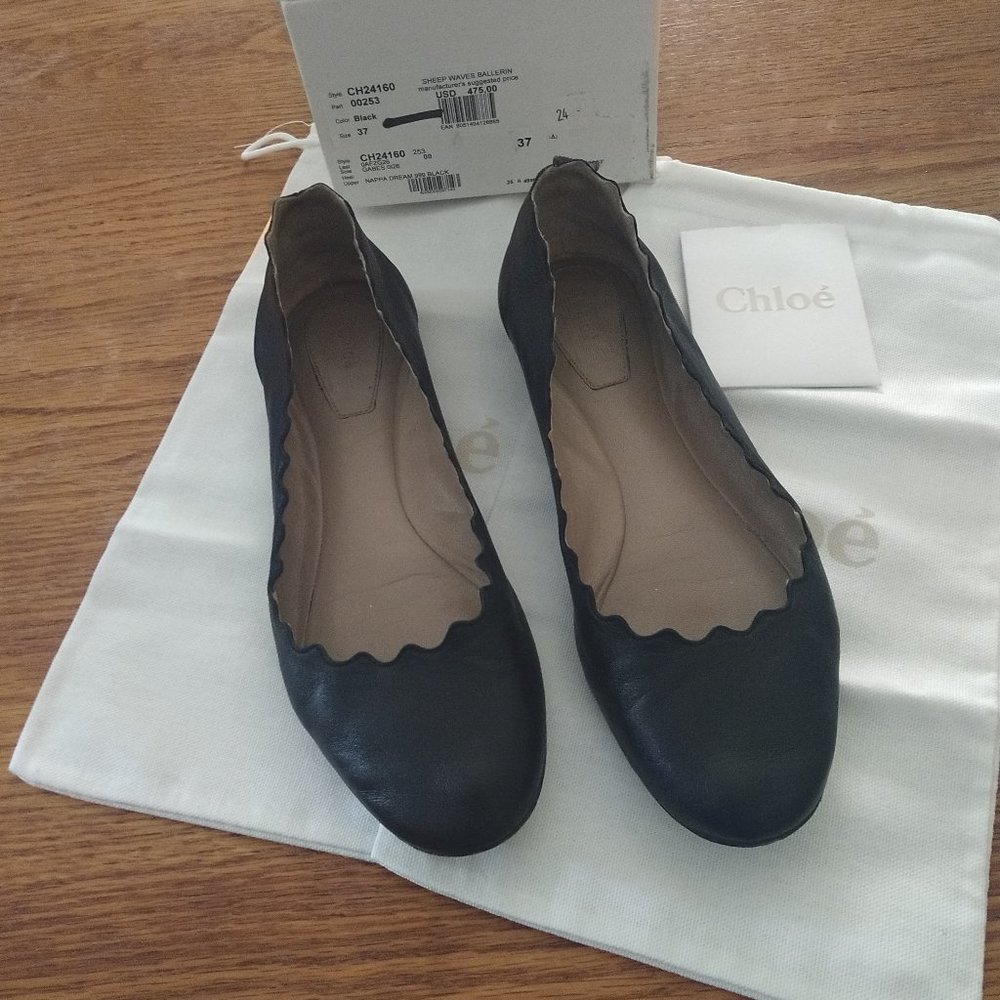 Chloe Black Scalloped Ballet Flats Size 37